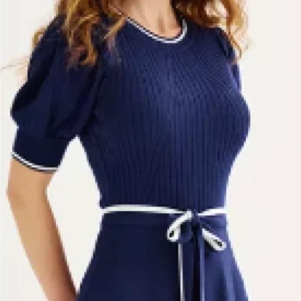 Draper James RSVP Belted Sweater Dress Womens XXL Navy Puff Sleeves Preppy